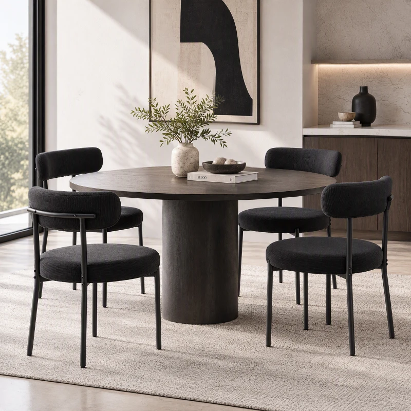 HOMCOM Lot de 4 chaises de salle à manger avec dossier en tissu pieds en acier 51 x 51 x 76 cm noir