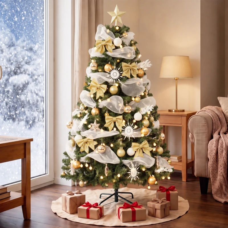 HOMCOM 5ft Pre-Lit Christmas Tree with 150 LED Lights, Artificial Xmas Tree with 8 Lighting Modes, 450 Tips, Remote, Green