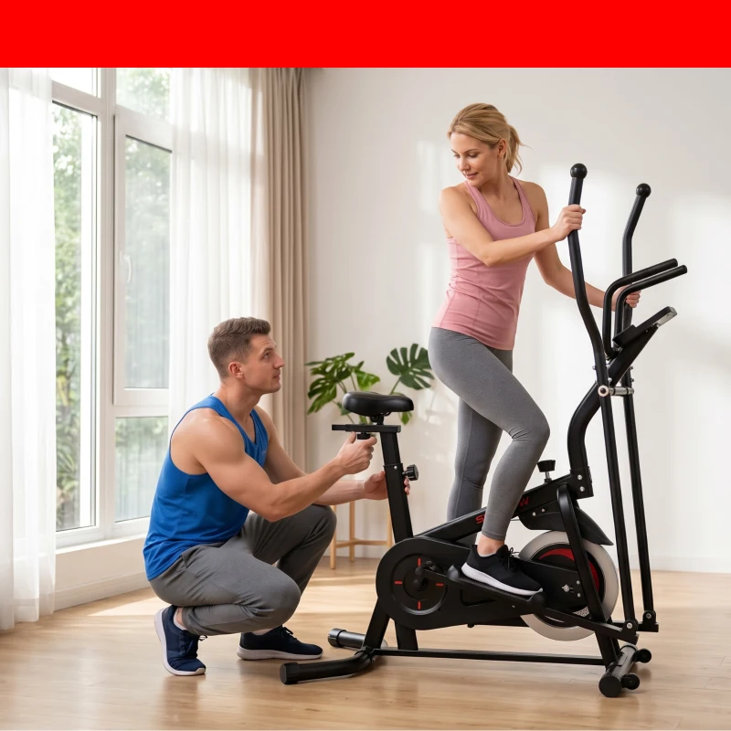 SPORTNOW 2 in 1 Elliptical Cross Trainer for Home with Adjustable Resistance & Seat, Bluetooth App, LCD Monitor, Wheels