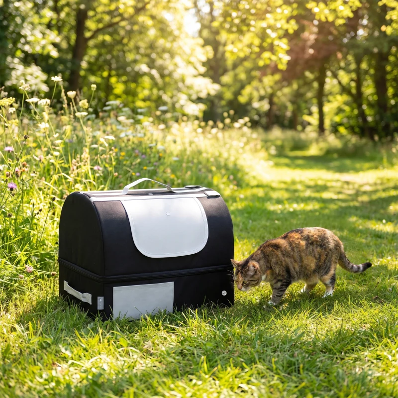 PawHut Bac à Litière Pliable Litière Voyage Chat Portable Couvercle Zippé Oxford 600D Imperméable Anti-Fuite 43x33x34cm Noir