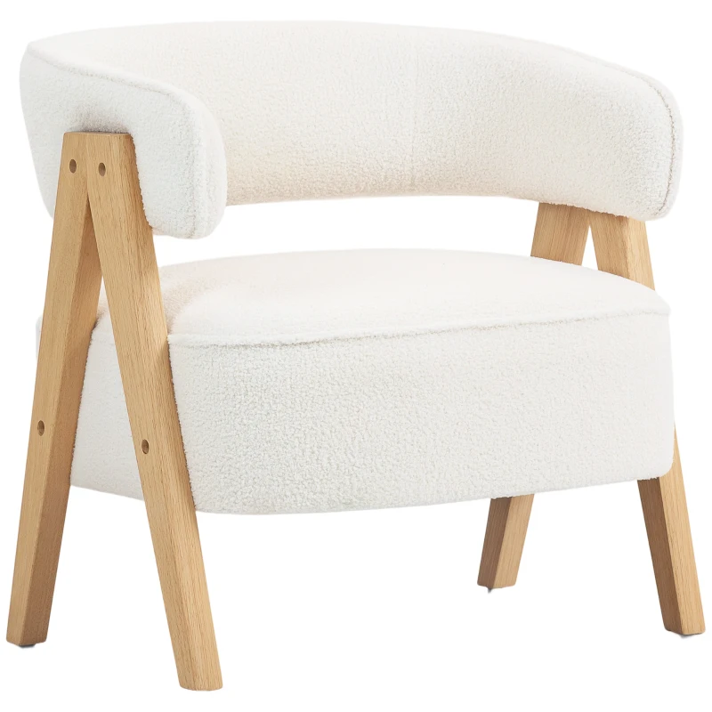 HOMCOM Poltrona Salotto Imbottita in Sherpa, Seduta Ampia, Schienale e Braccioli, Gambe in Legno di Caucciù, Bianco