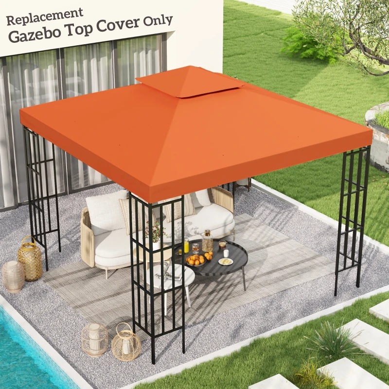 Outsunny Copertura per Gazebo 3x3 m a 2 Livelli in Poliestere Resistente con 8 Fori di Drenaggio, Rosso Ruggine