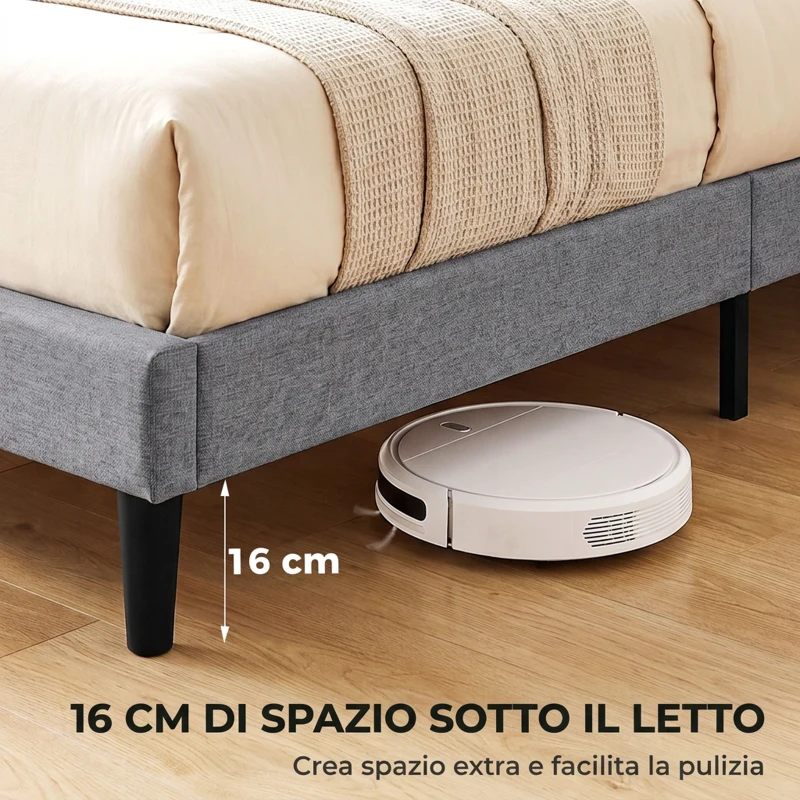 HOMCOM Struttura Letto Matrimoniale Imbottita con Testiera Trapuntata in Tessuto, Grigio