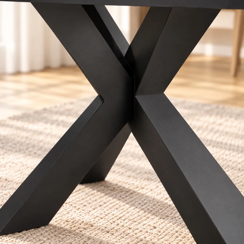 HOMCOM Extendable Dining Table Steel Cross Legs Steel Rails Space Saving Black