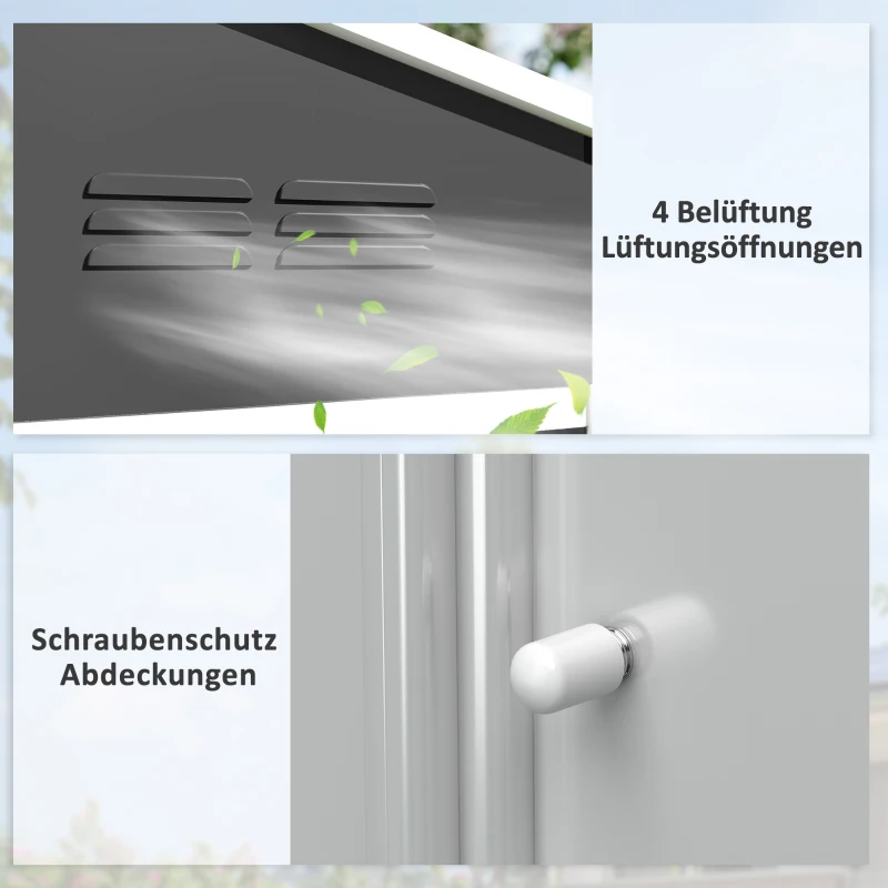 Outsunny Metall Gerätehaus 3,6 m² Geräteschuppen mit Satteldach Lüftungsöffnungen Abschließbarer Schiebetüren Handschuhe