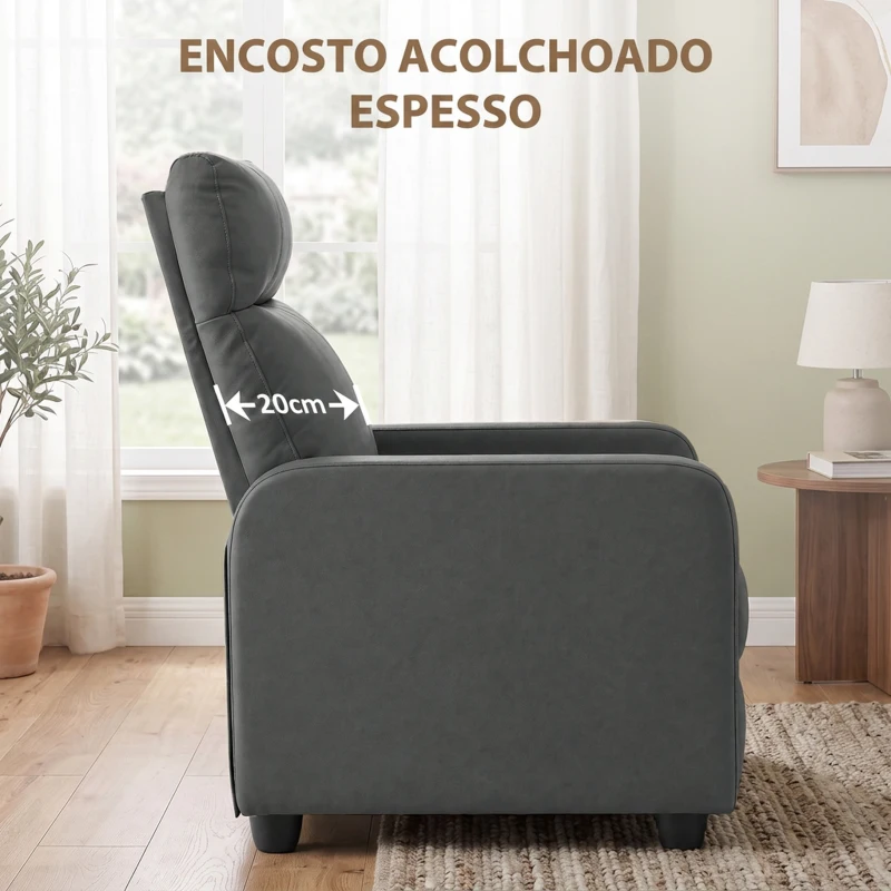 HOMCOM Cadeirão Relax Reclinável em Couro Sintético PU, Poltrona Individual Acolchoada com Apoio para os Pés, Cinzento
