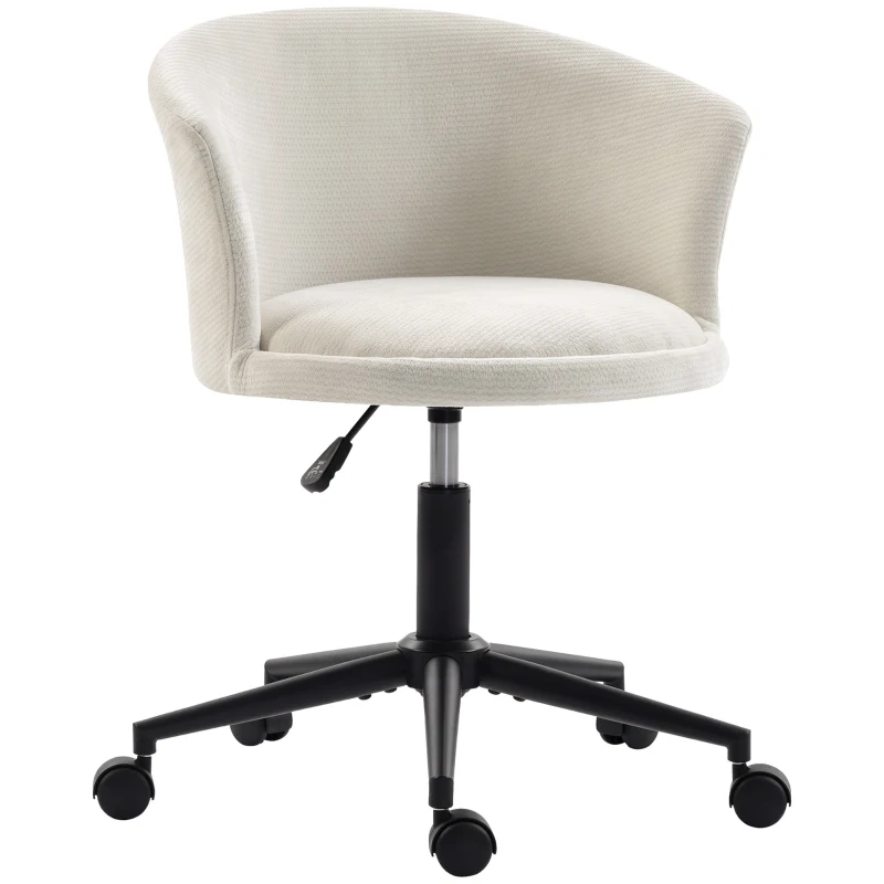 HOMCOM Bürostuhl mit breitem Sitz, höhenverstellbar, Chenille, umschließendem Design und drehbaren Rollen, Cremeweiß