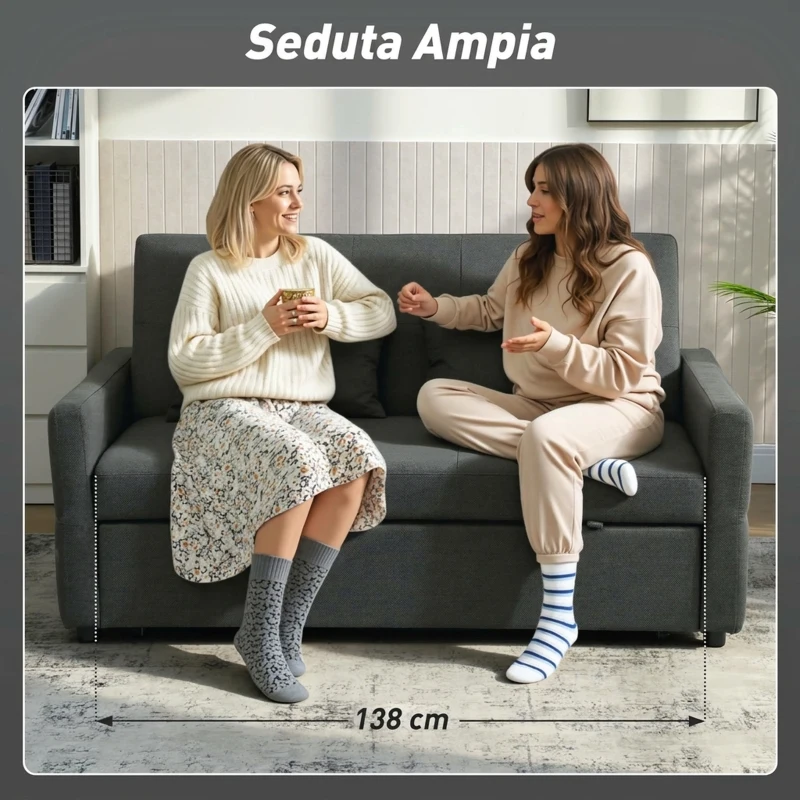 HOMCOM Divano 2 Posti Convertibile in Divano Letto Clic Clac con 2 Cuscini in Tessuto, Grigio Scuro