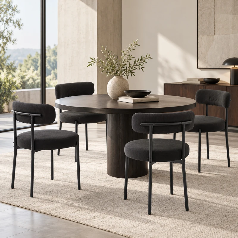 HOMCOM Lot de 4 chaises de salle à manger avec dossier en tissu pieds en acier 51 x 51 x 76 cm noir