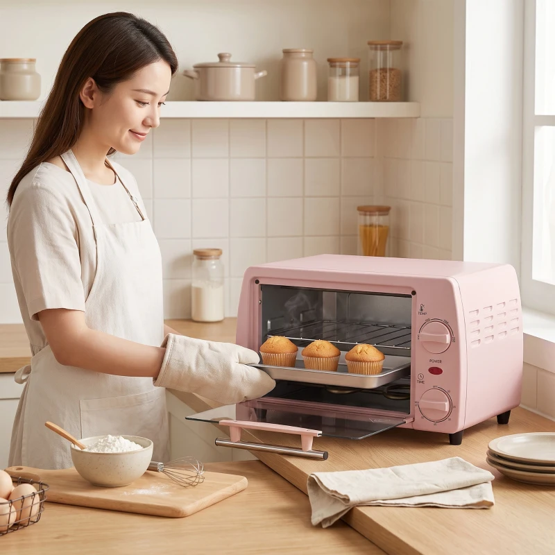 HOMCOM Horno Eléctrico Sobremesa 10L  750W Horno Eléctrico Pequeño Temperatura 230 ℃ y Temporizador 36,5x26x22 cm Rosa