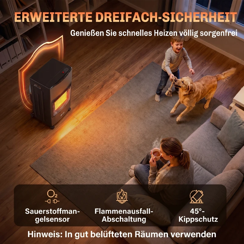 Outsunny Gas Heizstrahler Outdoor 1,5-4,2 kW Klappbar Terrassenheizer mit Rollen Schutzhülle 3 Leistungsstufen Schlauch
