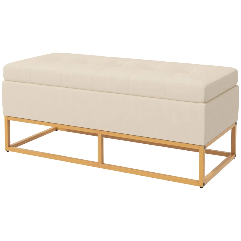 HOMCOM Panca Contenitore Rettangolare con Seduta Imbottita e Gambe in Acciaio, 110x44x49 cm, Beige