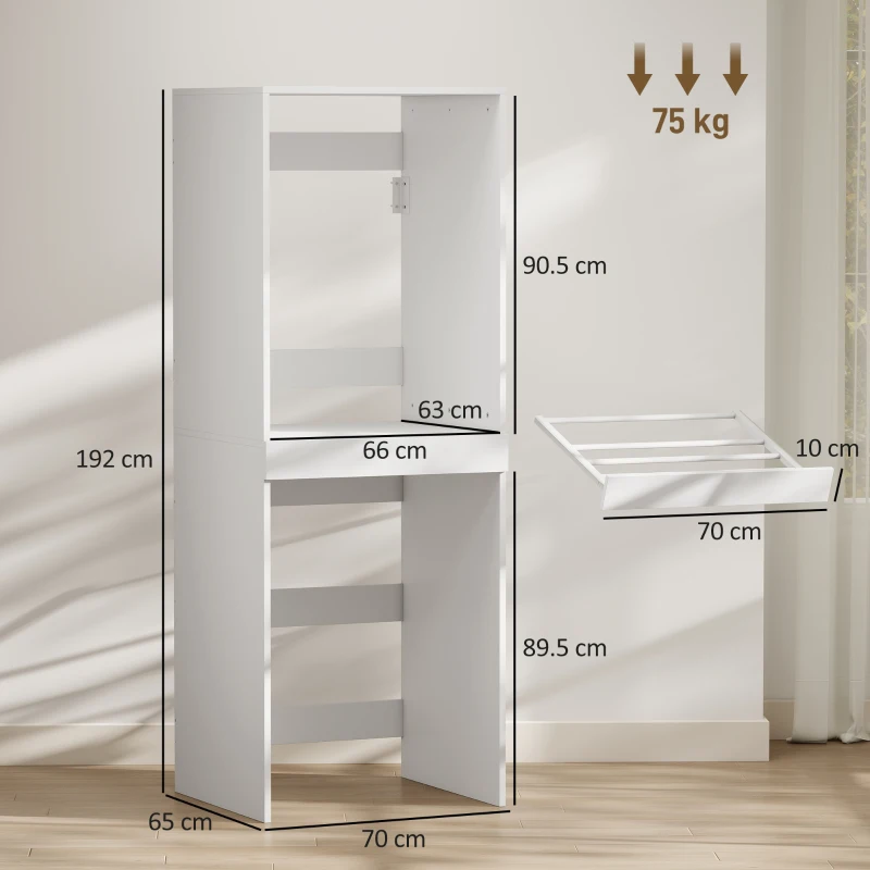 HOMCOM Dulap Compact pentru Mașină de Spălat și Uscător cu Suport Extensibil pentru Haine, Alb