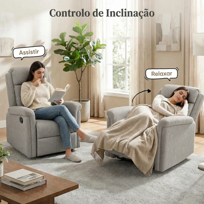 HOMCOM Poltrona Relax Reclinável até 135º com Apoio para os Pés Encosto Alto 78x96x102 cm Cinza