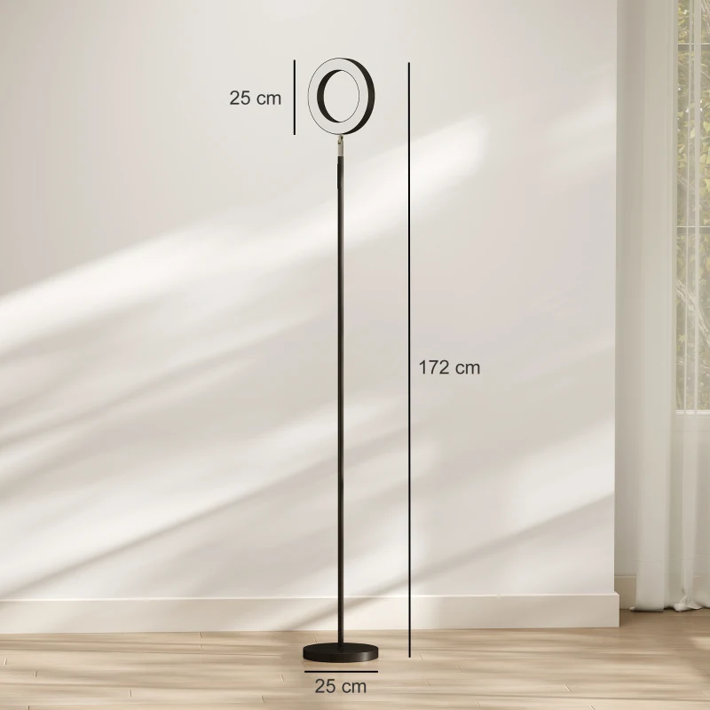 HOMCOM 42W LED vloerlamp dimbaar, 3 kleurtemperaturen, uplighter met verstelbare ringkop, zwart