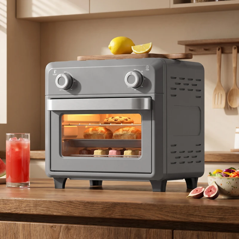 HOMCOM 10L Air Fryer Oven, Mini Oven, Grill, Roast, Bake, with Adjustable Temperature, Timer, 1000W, Grey