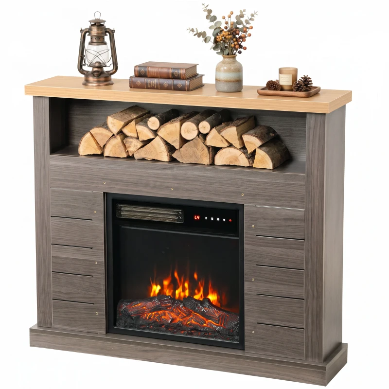 HOMCOM Electric Fireplace Suite, 1800W Electric Fire and Surround with LED Flame, Remote, Thermostat Overheat Protection