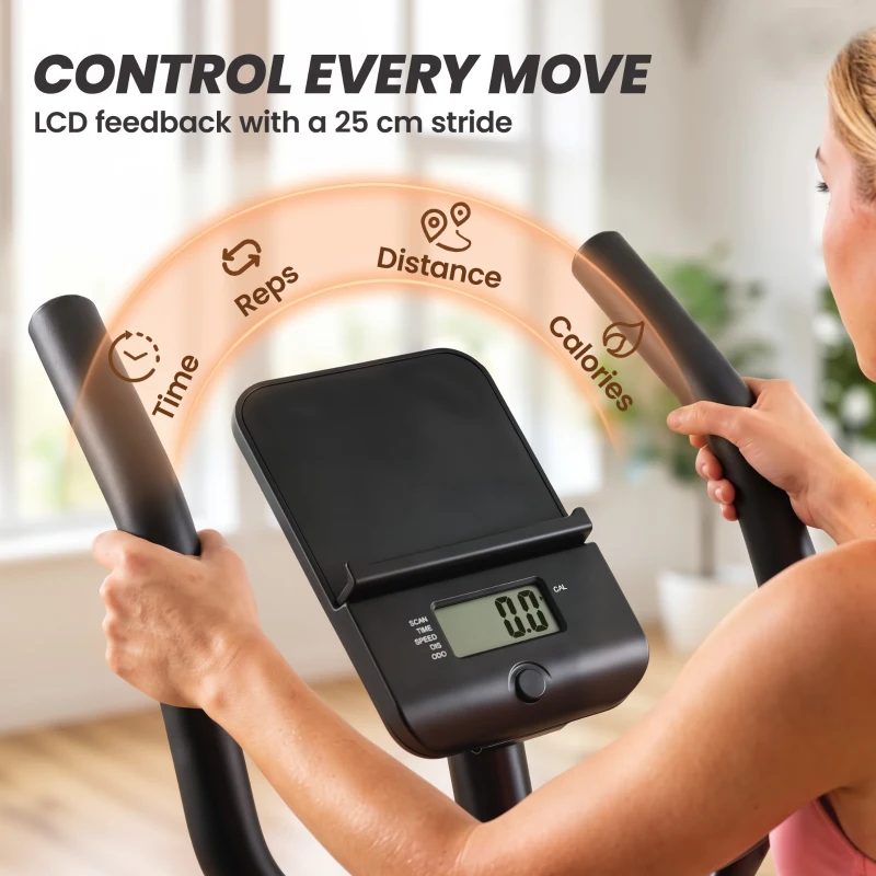 SPORTNOW 2 in 1 Elliptical Cross Trainer for Home with Adjustable Resistance & Seat, Bluetooth App, LCD Monitor, Wheels