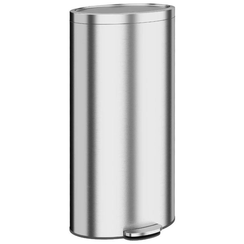 HOMCOM Pedaalemmer met soft-close deksel en uitneembare binnenemmer, 30L, zilver