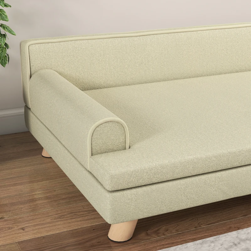 PawHut Canapé pour chien chat design scandinave coussin moelleux amovible pieds bois massif 100 x 62 x 32 cm beige
