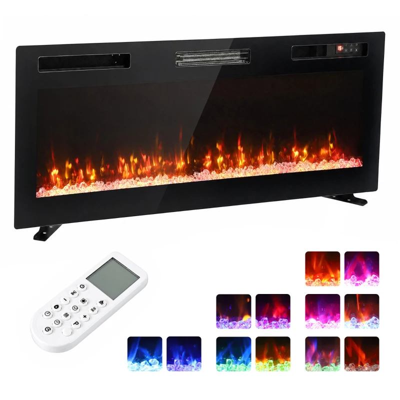 HOMCOM Șemineu electric 102 cm, încastrabil/perete/podea, 900/1800W, telecomandă, timer, negru