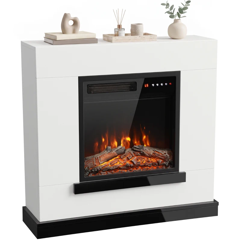 HOMCOM Elektrokamin mit Heizung 3D-Flammeneffekt, elektrischer Kamin mit Kaminsims, 80 cm, Weiß