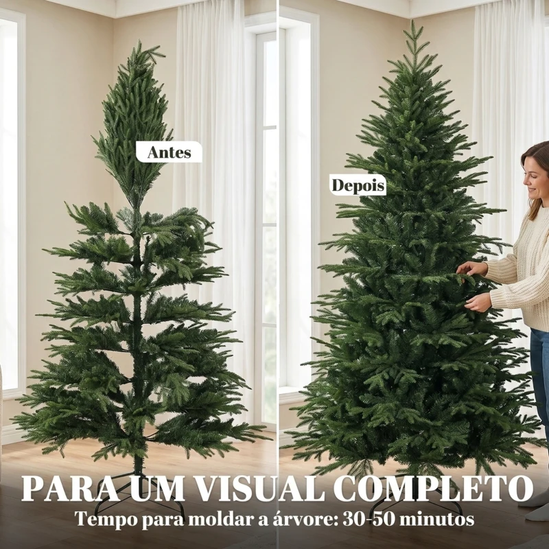 HOMCOM Árvore de Natal artificial 210 cm com 2080 Ramos Realistas Design Amplo e Ramos Articulados Verde