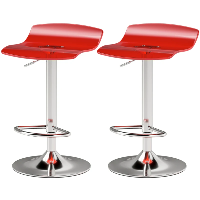 HOMCOM 2er-Set Barhocker zeitgenössisches Design 360° drehbar höhenverstellbar mit Fußstütze 39x39x67-87cm rot