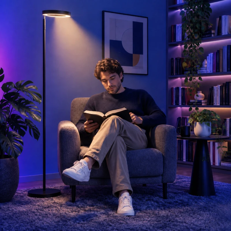 HOMCOM 42W LED vloerlamp dimbaar, 3 kleurtemperaturen, uplighter met verstelbare ringkop, zwart