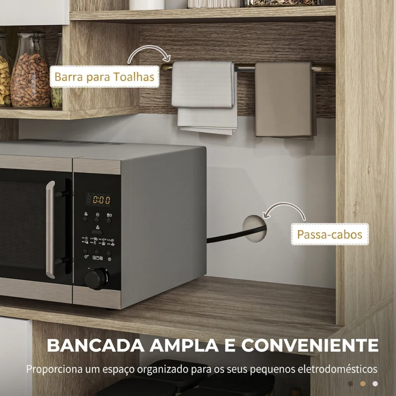 HOMCOM Armário de Cozinha Alto com 3 Portas, 9 Prateleiras, Gaveta e Prateleiras Ajustáveis, Estilo Moderno, 80x35x180 cm, Branco e Carvalho