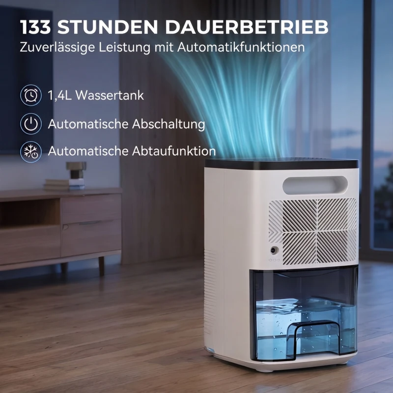 HOMCOM Elektrischer Luftentfeuchter Klein RGB-Licht Leiser Raumentfeuchter 1,4 L Weiß