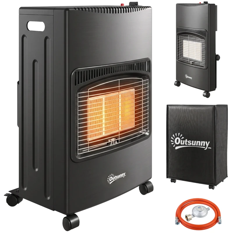 Outsunny Gas terrasverwarmer 1,5-4,2 kW inklapbaar met wielen, hoes, 3 warmtestanden en slang