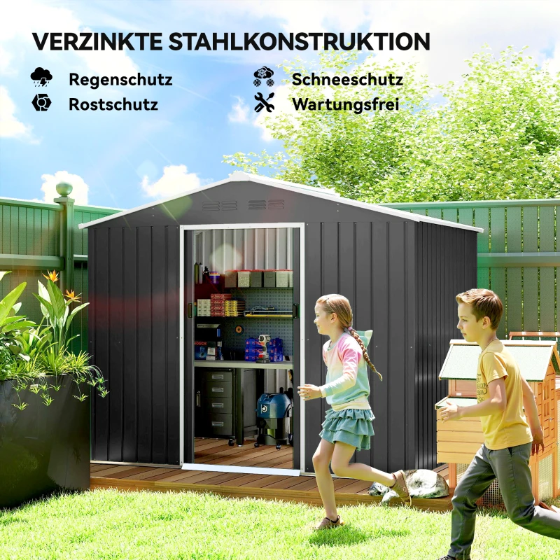 Outsunny Metall Gerätehaus 3,6 m² Geräteschuppen mit Satteldach Lüftungsöffnungen Abschließbarer Schiebetüren Handschuhe