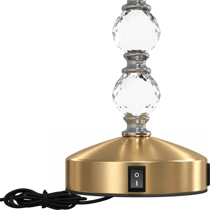 HOMCOM Bedside Lamp, Modern Crystal Decoration Table Lamp with PVC shade, USB A+C Charging Ports, Bulb Not Included, Gold Tone
