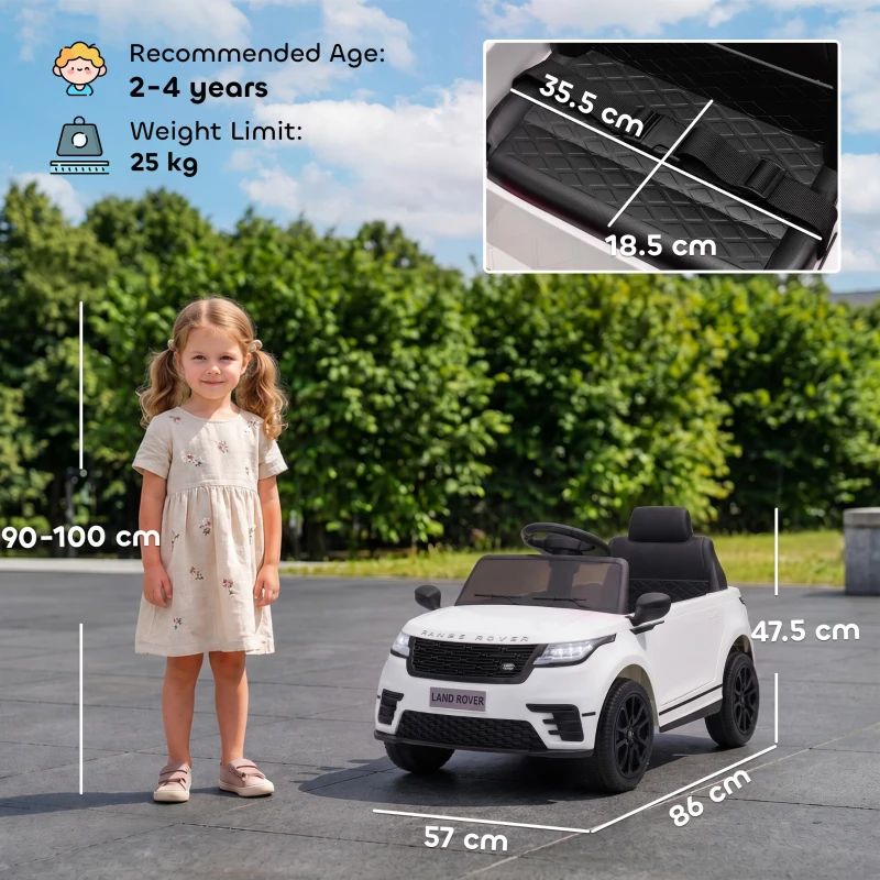 AIYAPLAY Range Rover Velar Licensed 12V Electric Car for Kids with Remote, 4-Wheel Suspension, Slow Start for 2-4 Years, White