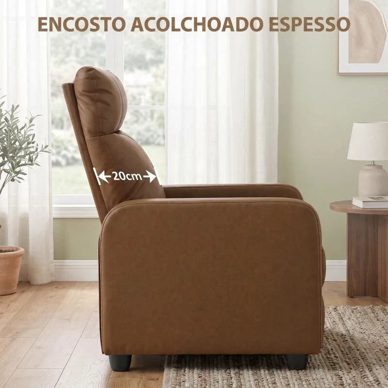 HOMCOM Poltrona Relax Reclinável Manual em Pele Sintética com Apoio para os Pés Castanho Escuro