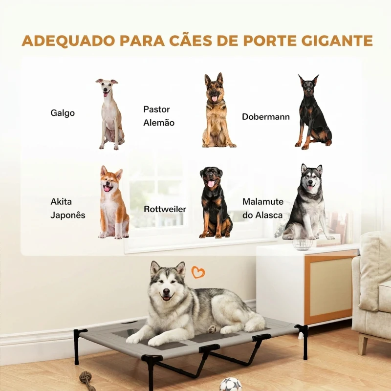 PawHut Cama Elevada para Cães Grandes com Malha Respirável e Saco 122x92x23 cm Preta