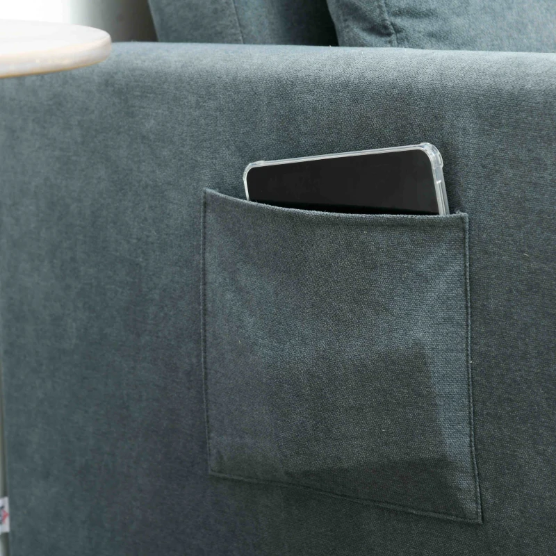 HOMCOM Loveseat Sofa Bed, Convertible Bed Settee with 2 Pillows, Side Pockets, Charcoal Grey