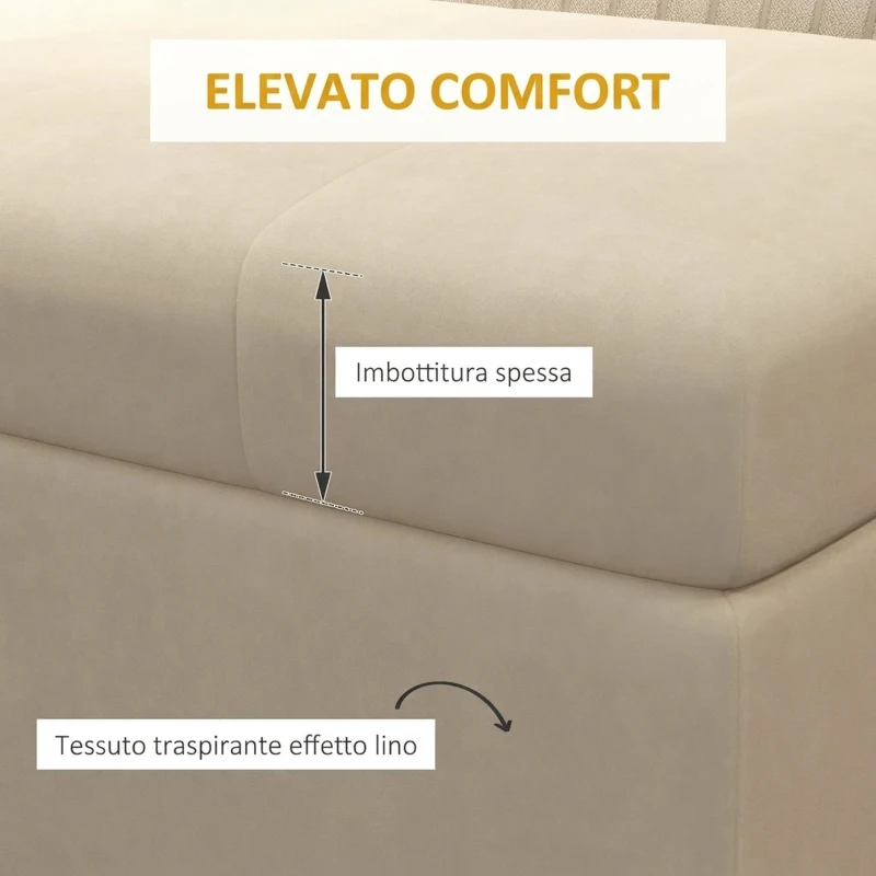 HOMCOM Panca Contenitore Rettangolare con Seduta Imbottita e Gambe in Acciaio, 110x44x49 cm, Beige