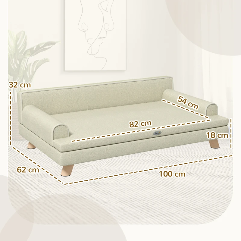 PawHut Canapé pour chien chat design scandinave coussin moelleux amovible pieds bois massif 100 x 62 x 32 cm beige
