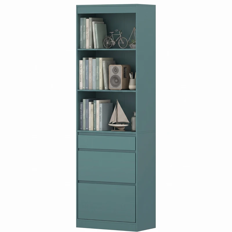 HOMCOM Bookcase with Drawers Adjustable Shelves Book Shelf for Study Living Room Light Green