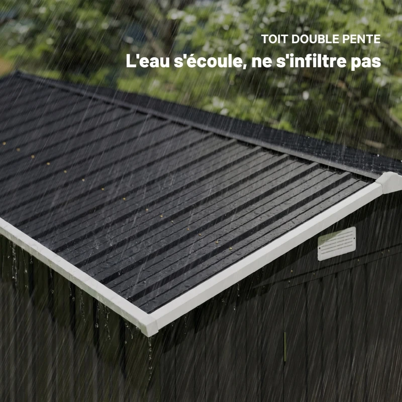 Outsunny Abri de Jardin en Métal 8,1m² Toit Pointu, Portes Verrouillables, 4 Aérations, 364x238x194cm, Gris Foncé