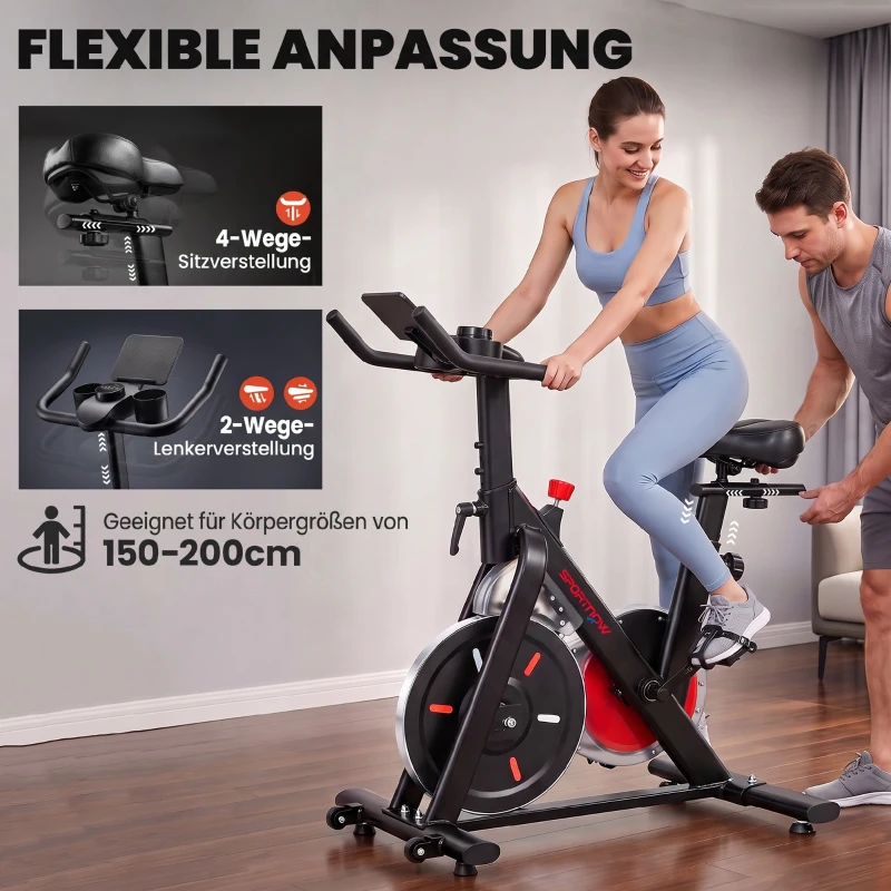 SPORTNOW Heimtrainer Fahrrad Höhenverstellbar Hometrainer mit Magnetwiderstand APP verstellbarem Sitz LCD-Monitor Handyhalter