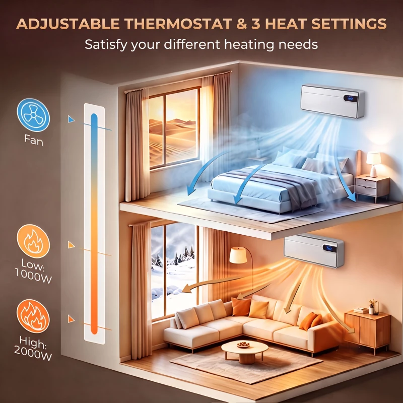 HOMCOM Smart Electric Heater, 2000W Ceramic Wall Space Heater, App Wifi Enabled, Oscillation Fan, Adjustable Thermostat, White