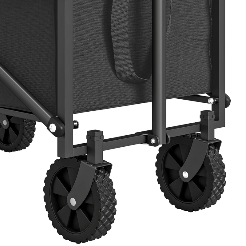 Outsunny Bolderkar Opvouwbaar Handkar 360° Tuinwagen met Verstelbare Handgreep Strandkar tot 60 kg voor Sport Winkelen Zwart