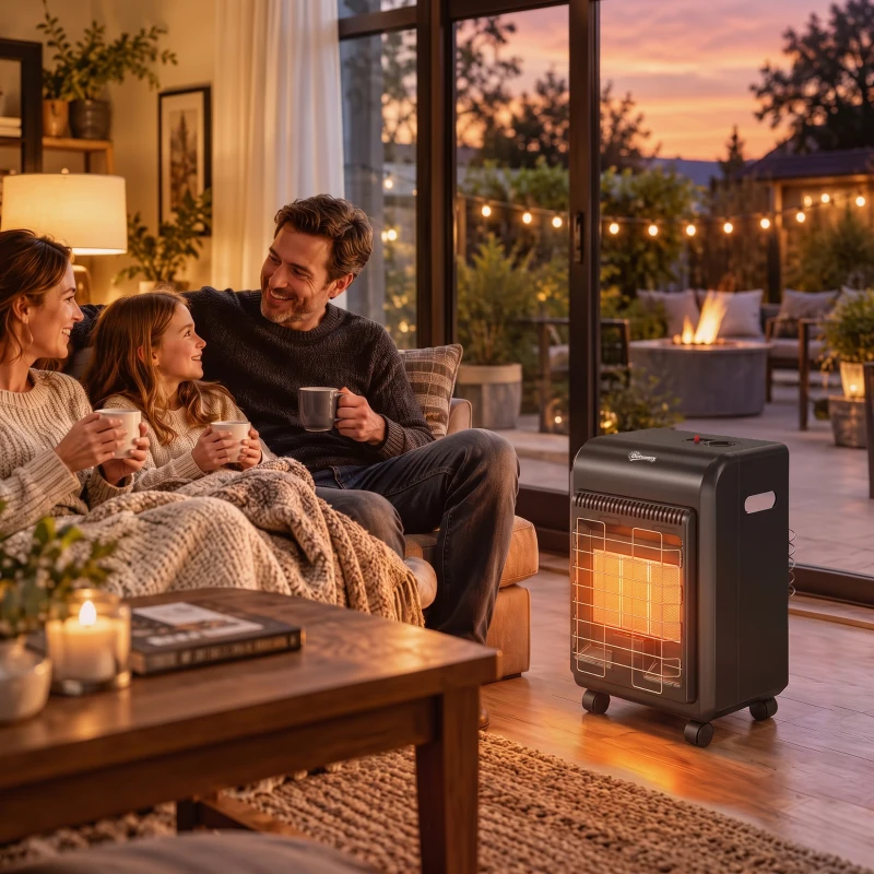 Outsunny Gasheater voor buiten 1,5-4,2 kW met wielen, 3 warmtestanden, 50 cm slang en drukregelaar
