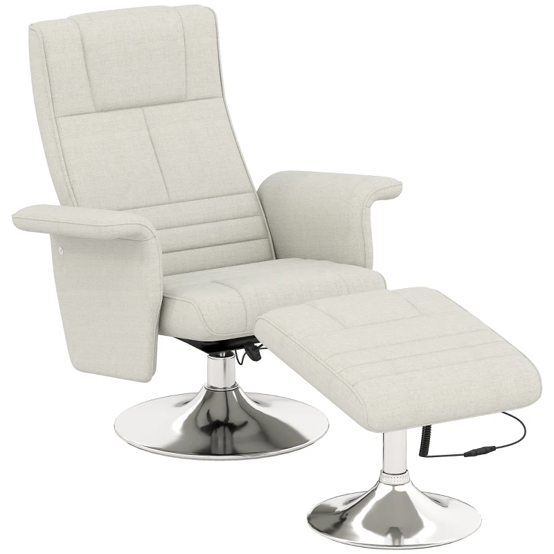 HOMCOM Massagesessel mit Hocker, neigbare Lehne, 78 x 95 x 88 cm, Creme(m-12)