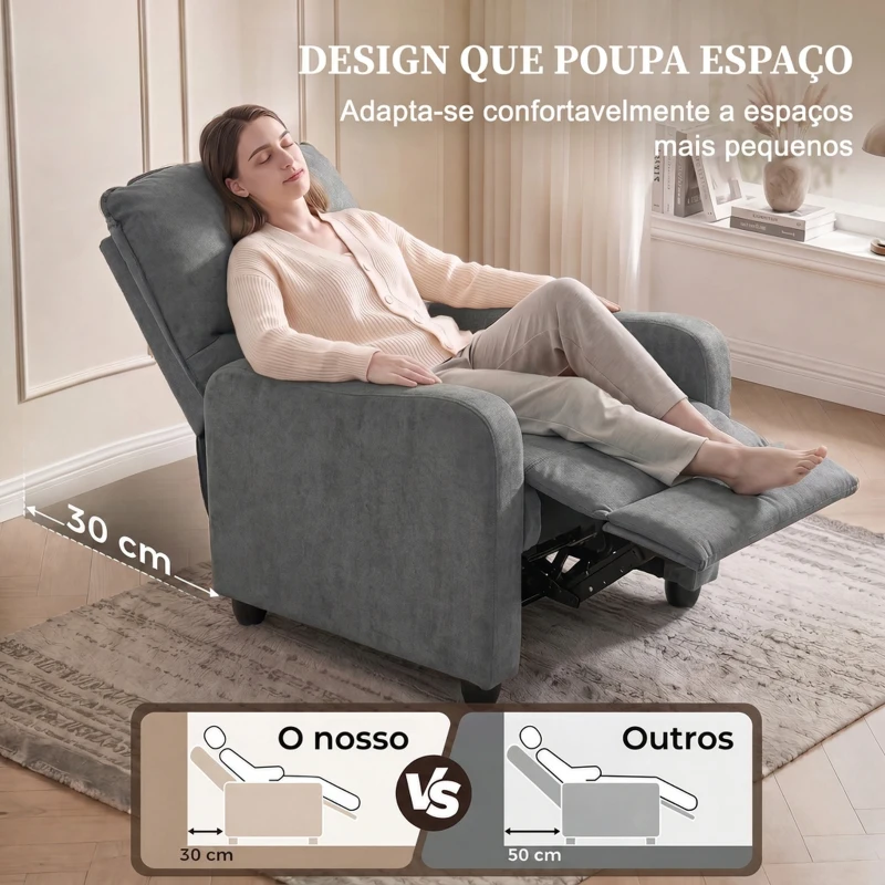 HOMCOM Poltrona Relax Reclinável Manual Acolchoada em Cinza Escuro