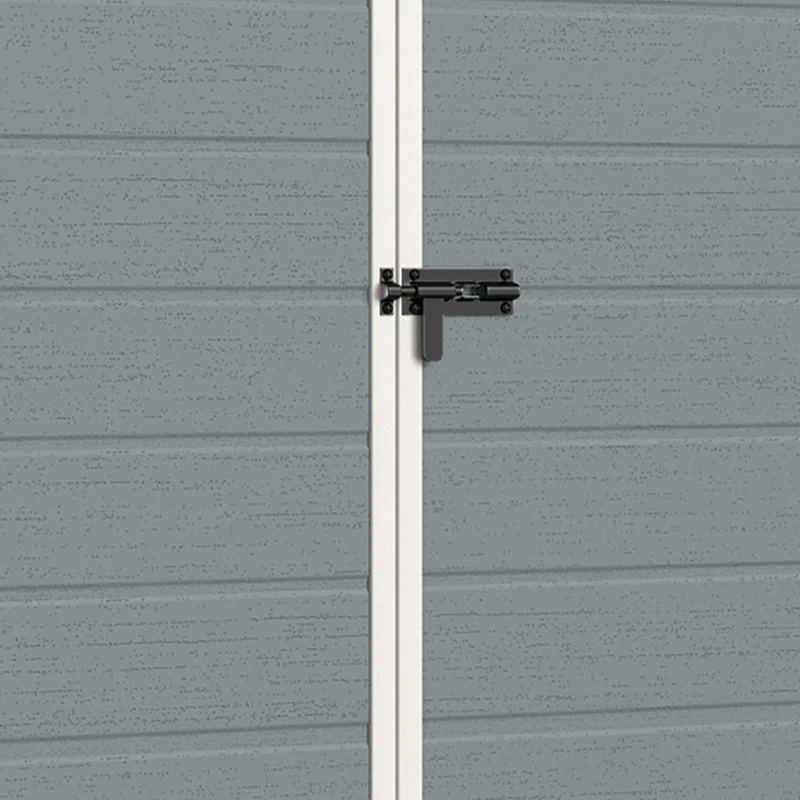 Outsunny 8 x 4 ft Plastic Garden Shed, Wood-Effect Outdoor Storage Shed with Floor, Windows, Lockable Doors and Vents, Light Grey