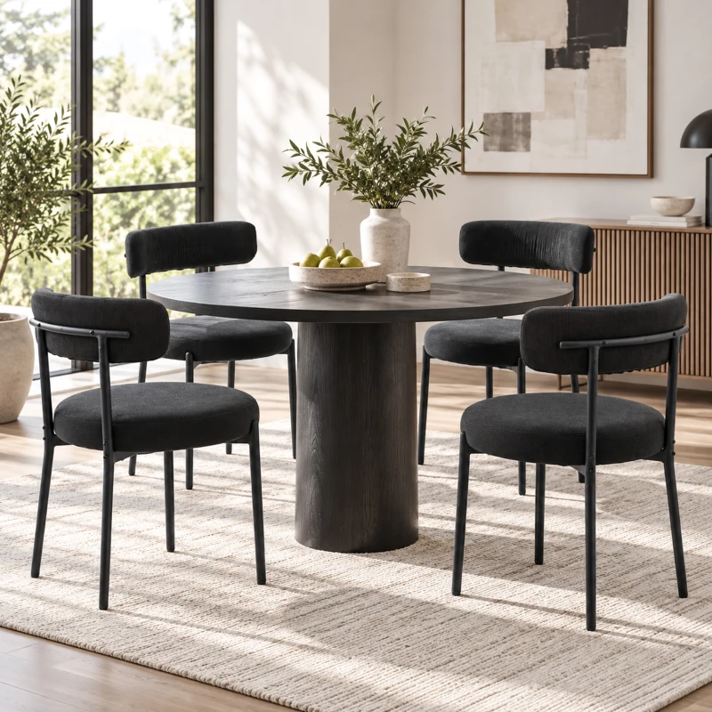 HOMCOM Lot de 4 chaises de salle à manger avec dossier en tissu pieds en acier 51 x 51 x 76 cm noir